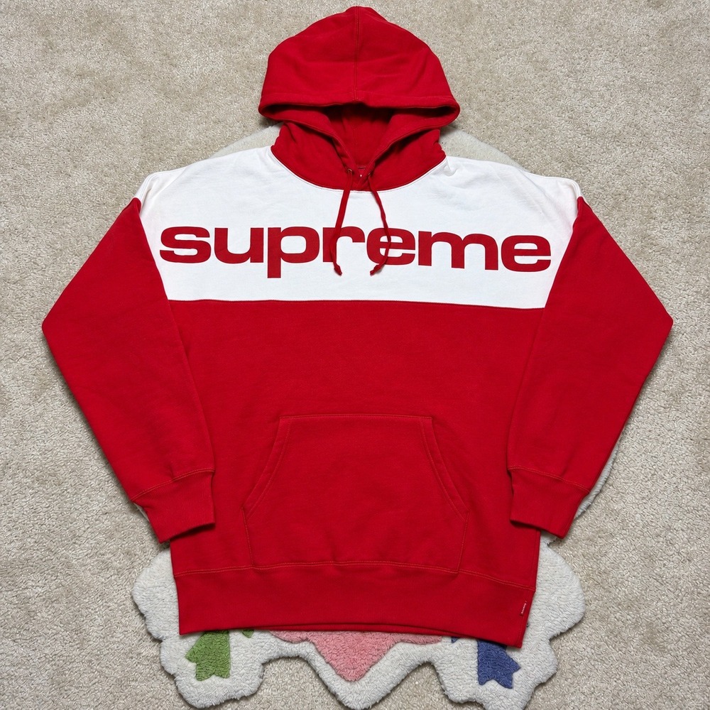 Supreme Block Logo Hoodie Red White Size Large Heavyweight Cotton Sweatshirt